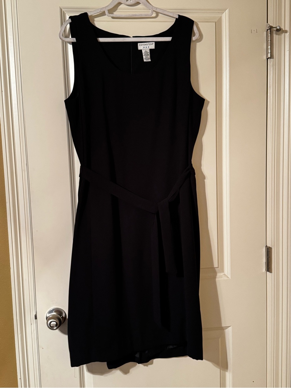 Covington Black Sleeveless Sheath Dress SZ 16 Tie Waist Classic Career Midi